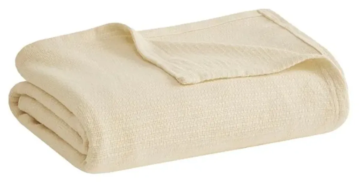 Olliix by Madison Park Freshspun Basketweave Natural Twin Cotton Blanket