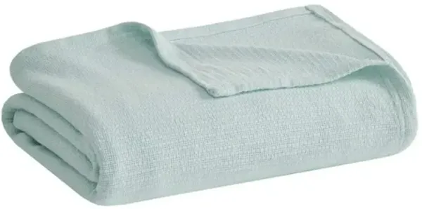 Olliix by Madison Park Freshspun Basketweave Blue Twin Cotton Blanket