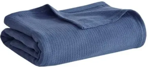 Olliix by Madison Park Freshspun Basketweave Navy Twin Cotton Blanket