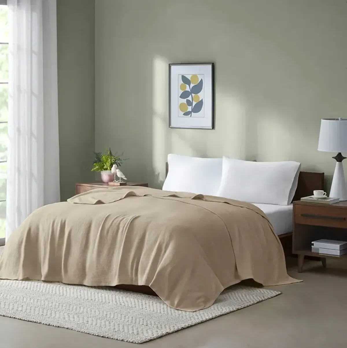 Olliix by Madison Park Freshspun Basketweave Khaki Full/Queen Cotton Blanket