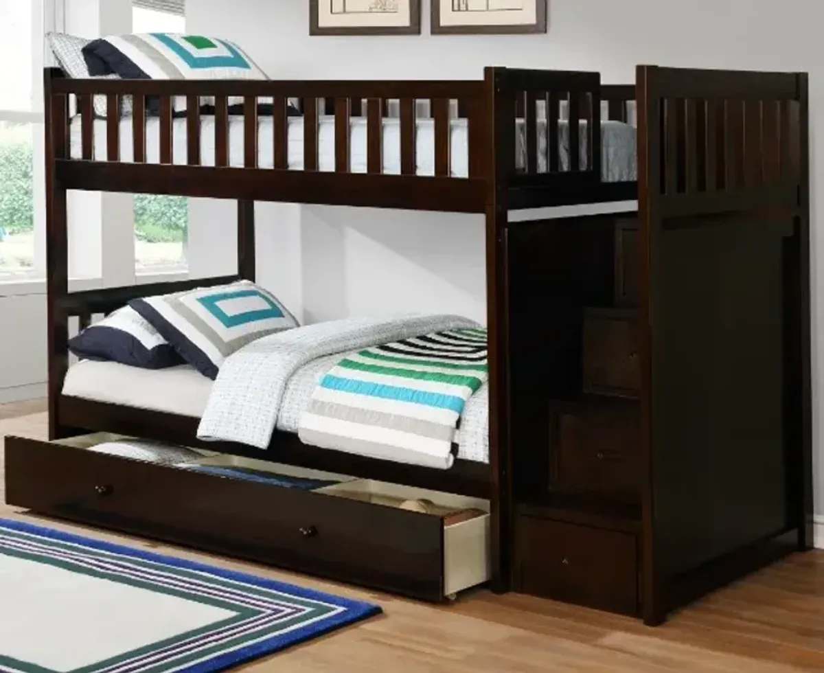 Lifestyle B802E Espresso Twin/Twin Bunk Bed with Ladder Chest