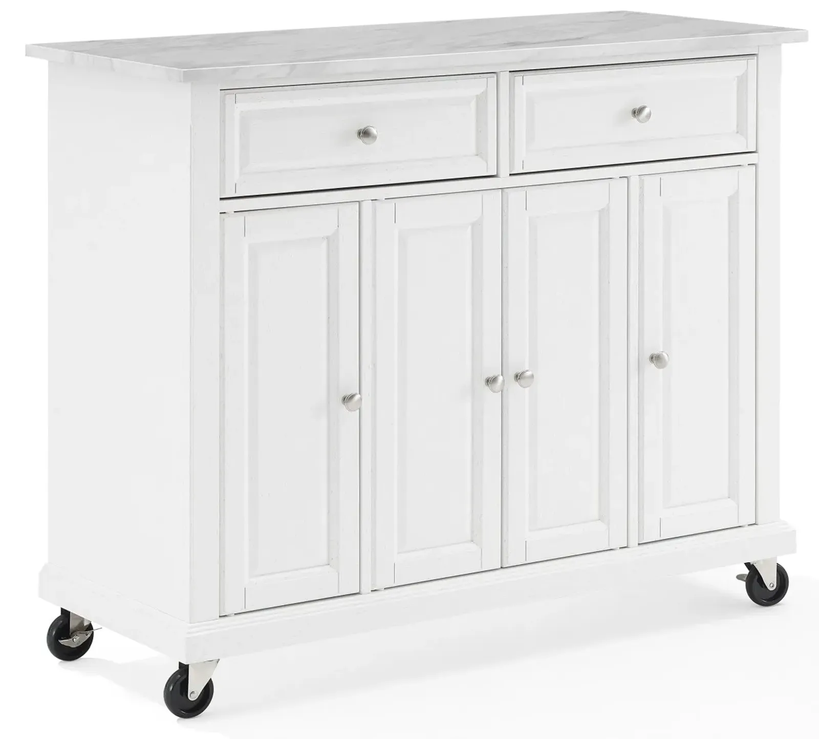 Crosley Furniture® Avery Distressed White/White Marble Kitchen Island/Cart Kitchen Island/Cart