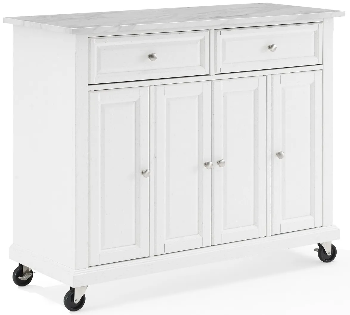 Crosley Furniture® Avery Distressed White/White Marble Kitchen Island/Cart Kitchen Island/Cart