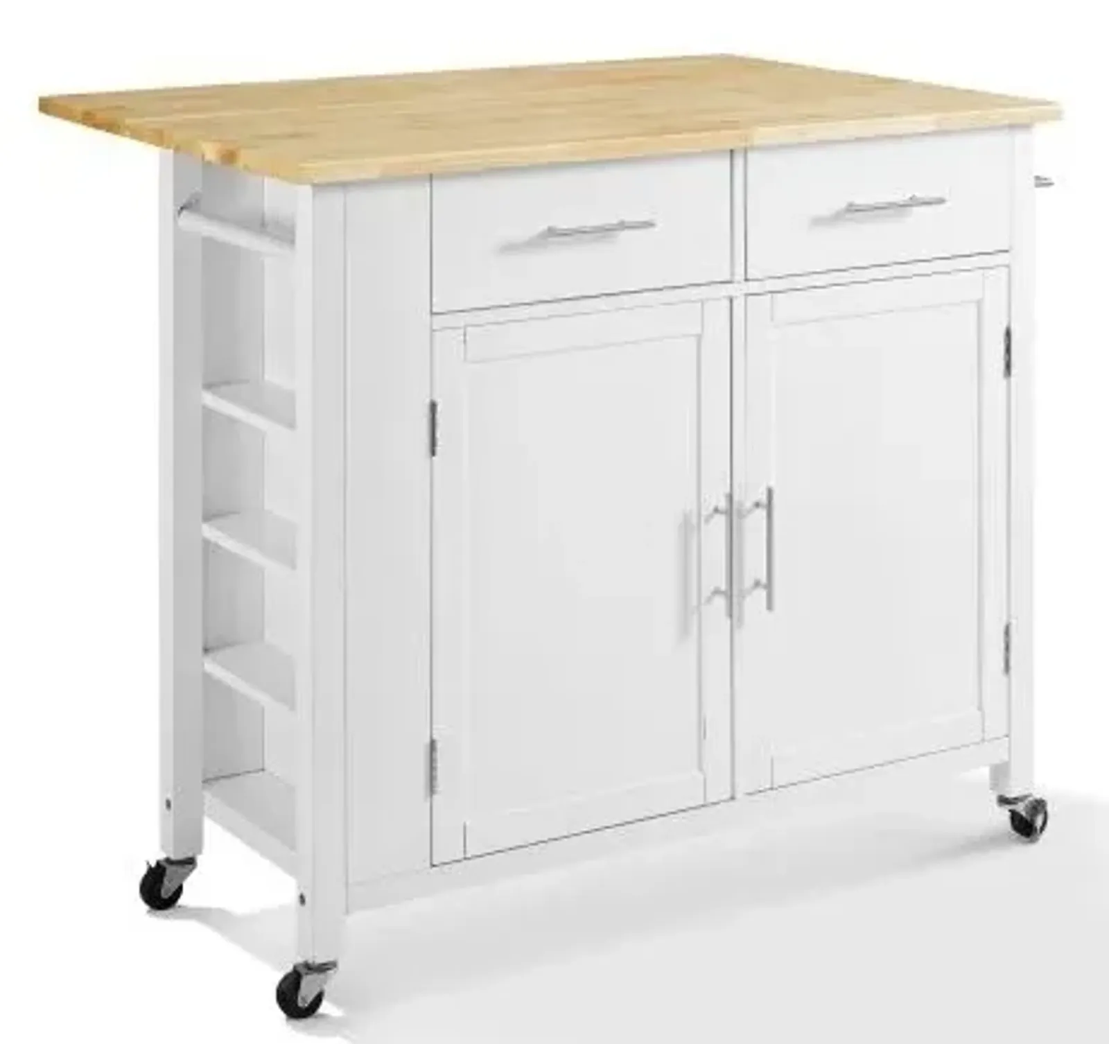 Crosley Furniture® Savannah White/Natural Wood Top Drop Leaf Kitchen Island/Cart