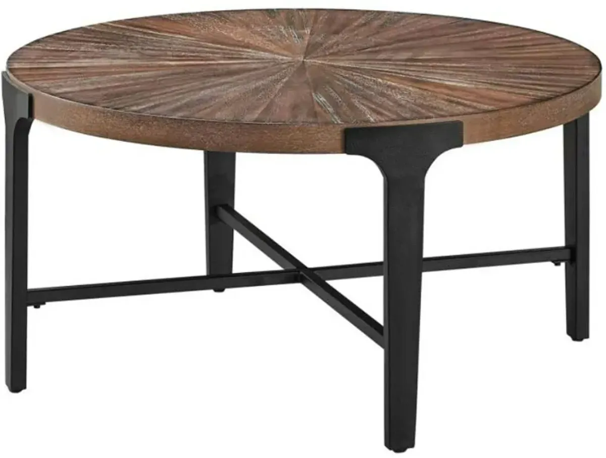 Steve Silver Co. Chevron Cinnamon Round Coffee Table with Black Base