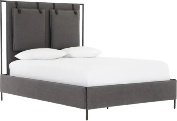 Four Hands Leigh San Remo Ash/Waxed Black Queen Upholstered Metal Rod Bed