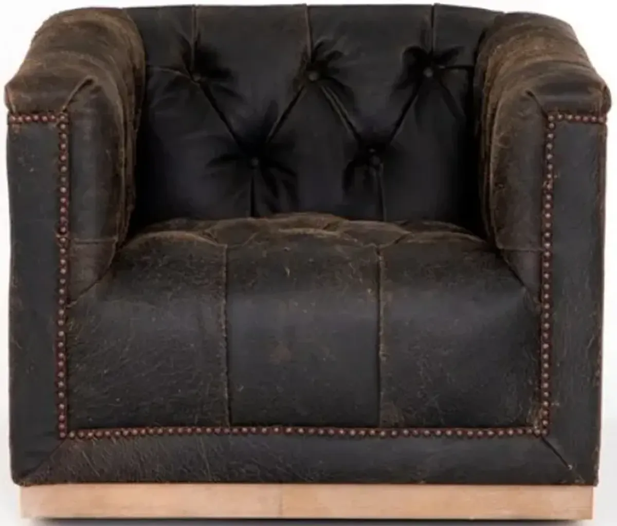 Four Hands Maxx Destroyed Black Leather Swivel Chair
