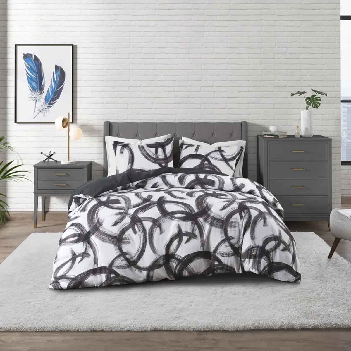 Olliix by CosmoLiving Anaya Cotton Printed Black and White Full/Queen Comforter Set