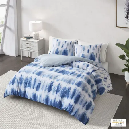 Olliix by CosmoLiving Tie Dye Cotton Printed Blue King/California King Comforter Set