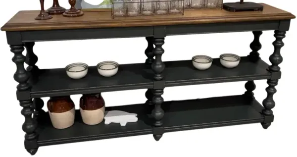 Legacy Classic Vintage Market Barnwood Oak Console Table with Mallard Green Base
