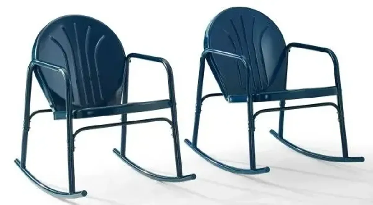 Crosley Furniture® Griffith 2-Piece Navy Gloss Outdoor Metal Rocking Chair Set