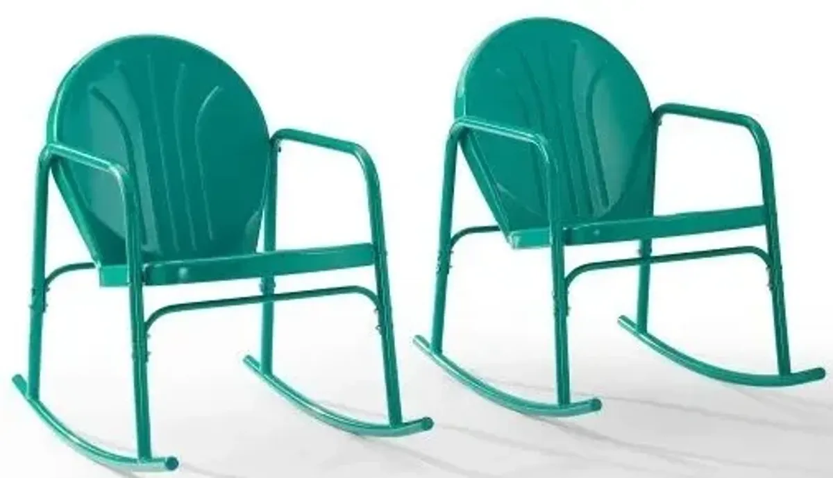 Crosley Furniture® Griffith 2-Piece Turquoise Gloss Outdoor Metal Rocking Chair Set