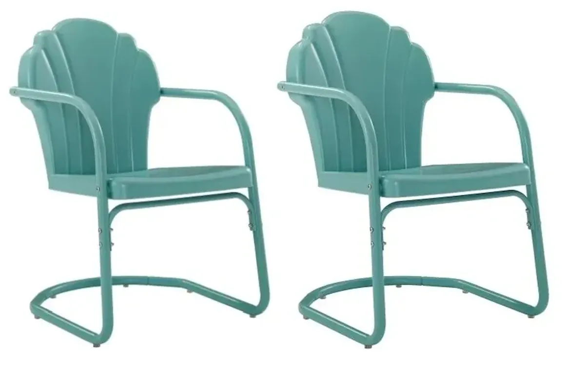 Crosley Furniture® Tulip 2-Piece Pastel Blue Satin Outdoor Metal Armchair Set