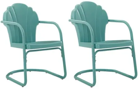 Crosley Furniture® Tulip 2-Piece Pastel Blue Satin Outdoor Metal Armchair Set