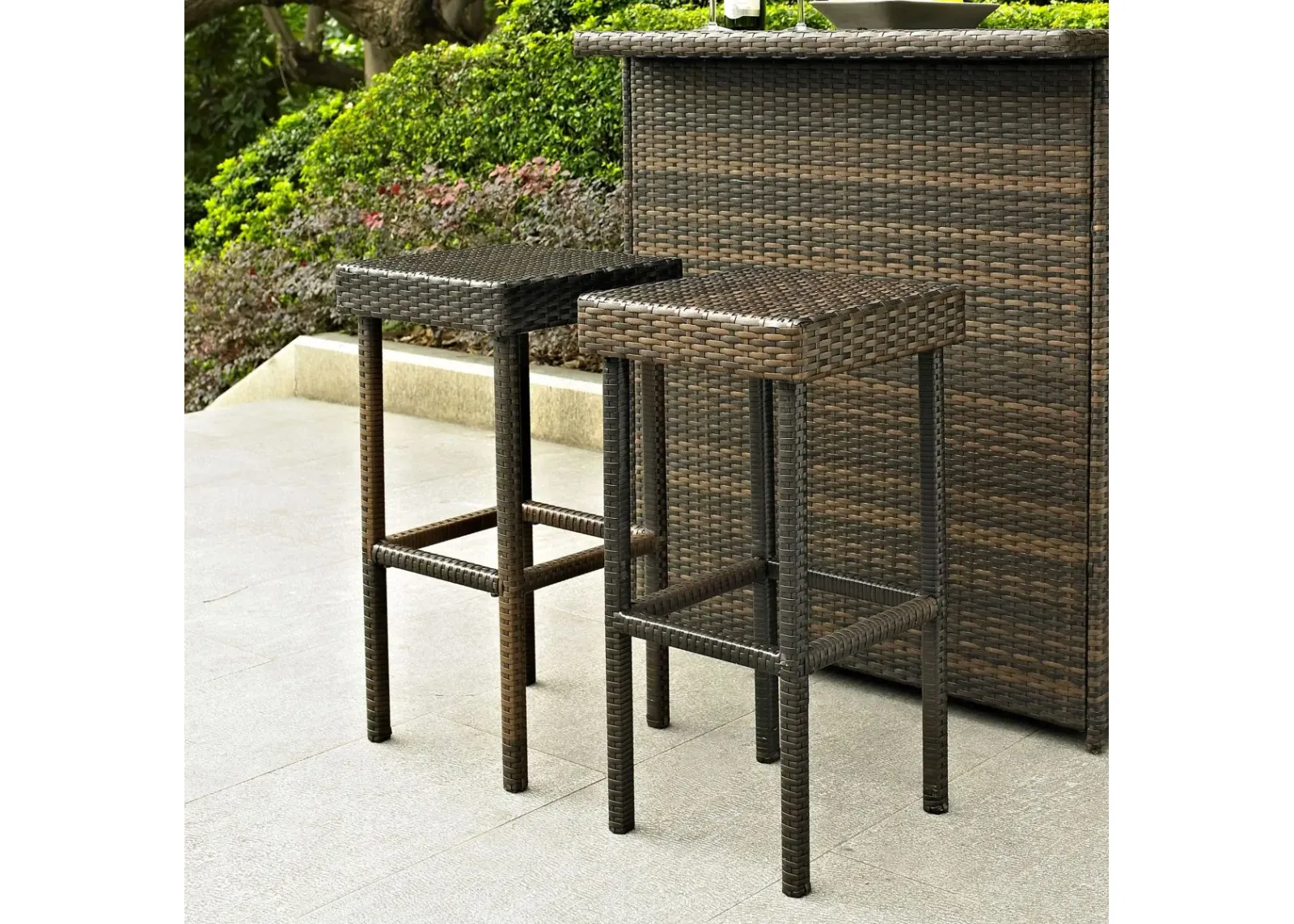 Crosley Furniture® Palm Harbor 2-Piece Brown Outdoor Wicker Bar Height Bar Stool Set