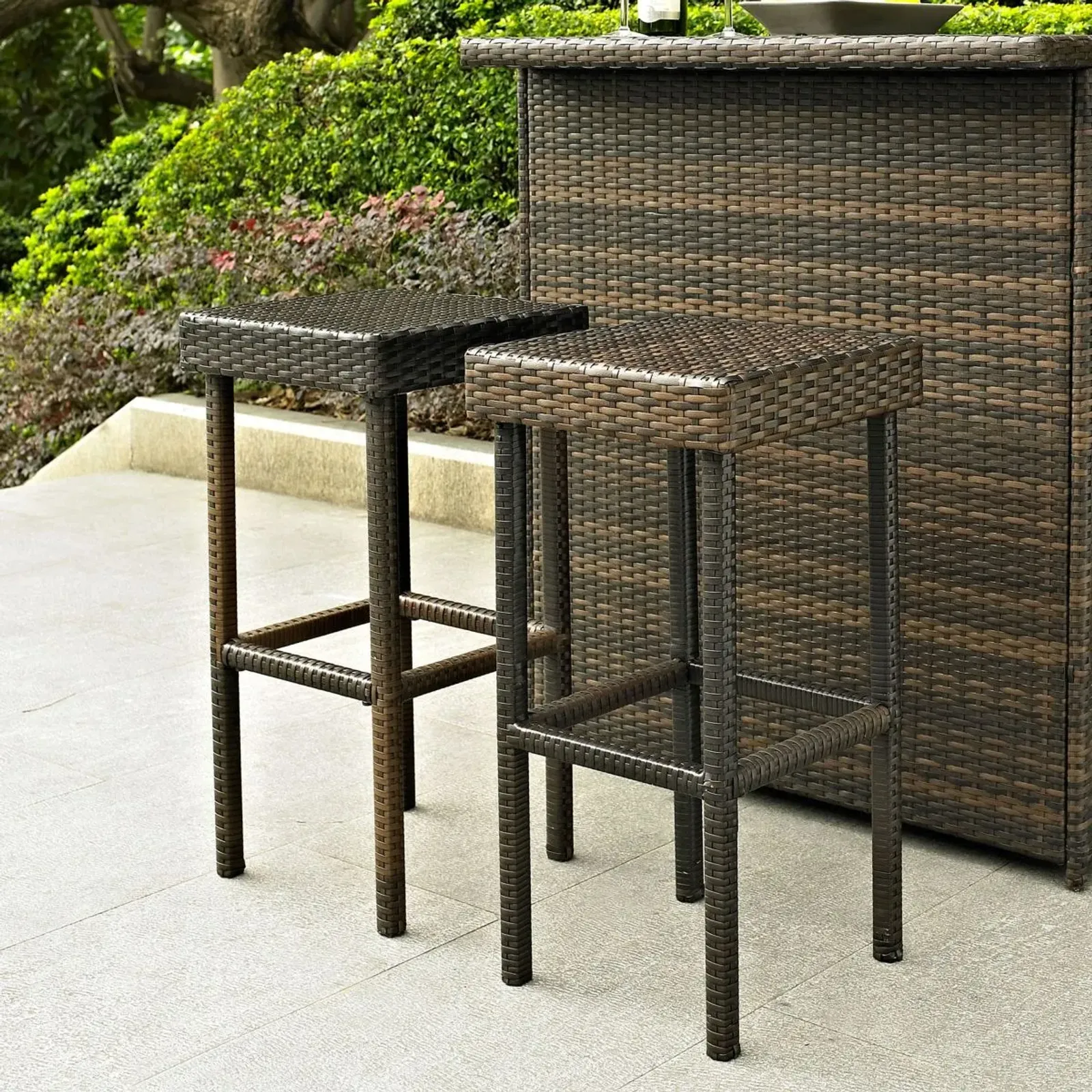 Crosley Furniture® Palm Harbor 2-Piece Brown Outdoor Wicker Bar Height Bar Stool Set