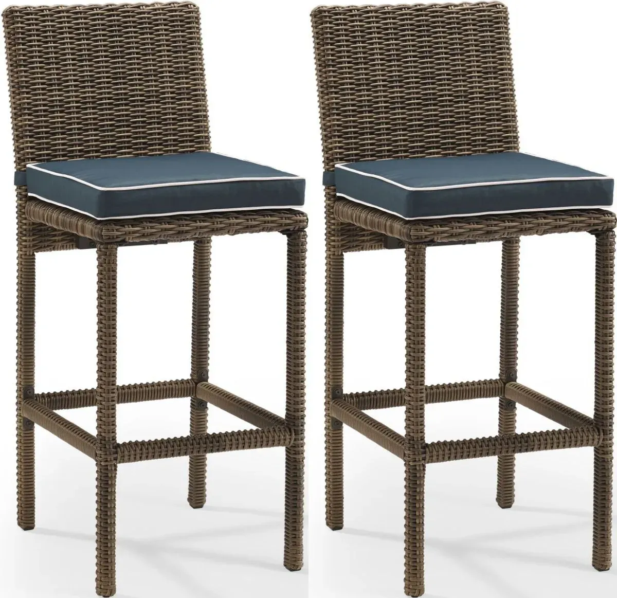 Crosley Furniture® Bradenton 2-Piece Navy Outdoor Wicker Bar Height Stool Set