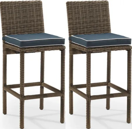 Crosley Furniture® Bradenton 2-Piece Navy Outdoor Wicker Bar Height Stool Set