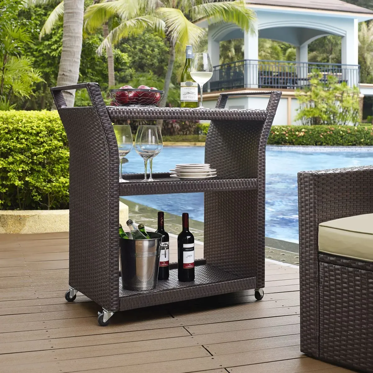 Crosley Furniture® Palm Harbor Brown Outdoor Wicker Bar Cart