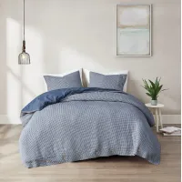 Olliix by Clean Spaces Mara 4 Piece Yarn Dyed Cotton Bamboo Blend Waffle Weave Blue King/California King Comforter Cover Set