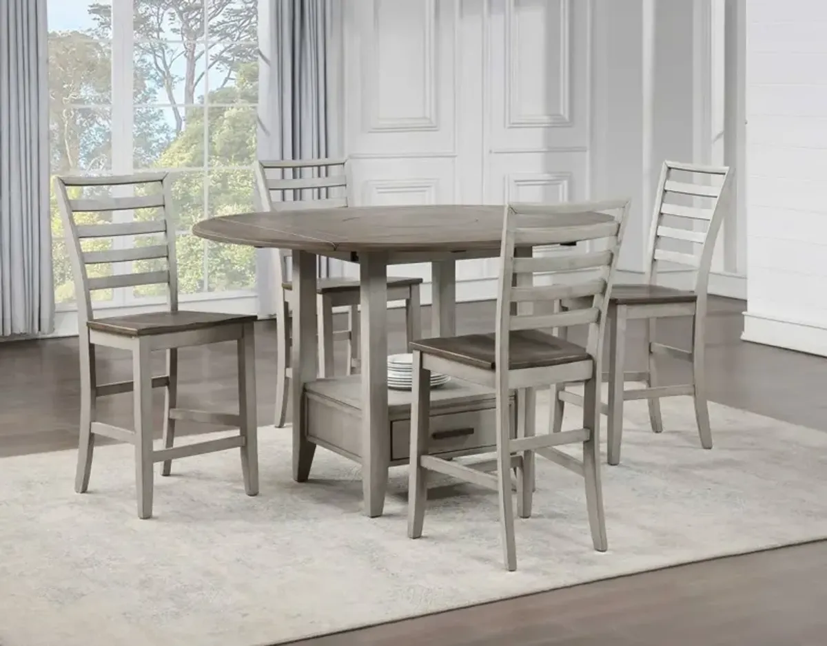 Steve Silver Co. Abacus 5-Piece Smoky Alabaster/Smoky Honey Drop-Leaf Counter Height Table Dining Set