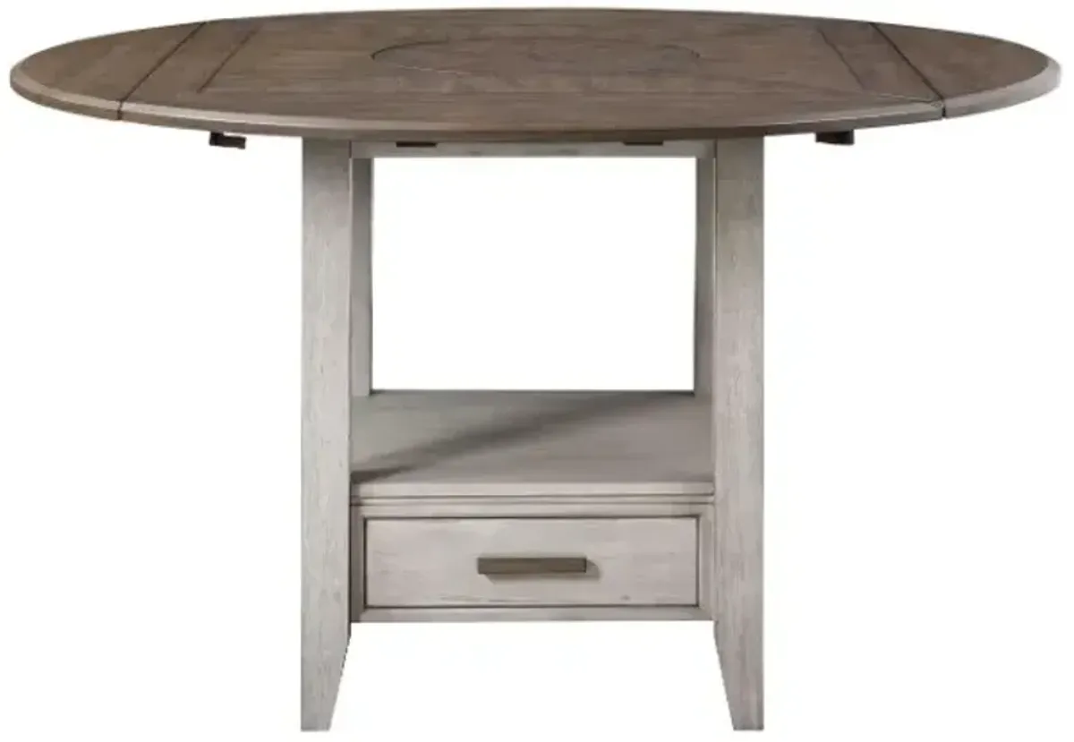 Steve Silver Co. Abacus Putty Round Drop-Leaf Storage Table with Smoky Alabaster Base