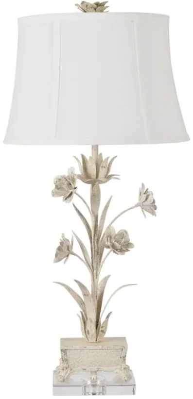 Crestview Collection Pinehurst Tole Distressed White Flowers Table Lamp