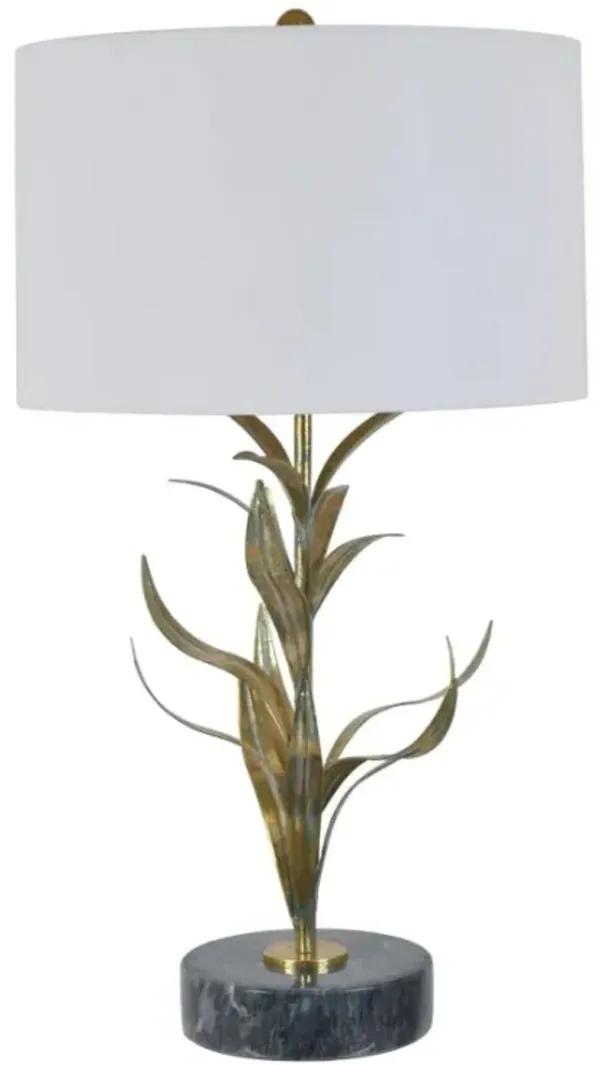 Crestview Collection Kendrick Antique Gold/White Free Form Leaves Table Lamp