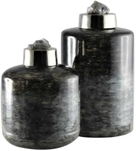 Crestview Collection Albany 2-Piece Black & Gray Lidded Container Set