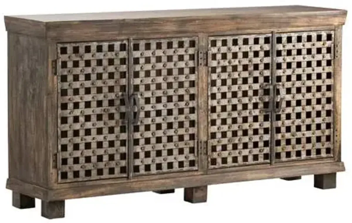 Crestview Collection Bengal Manor Metal Lattice Work and Mango Wood Sideboard