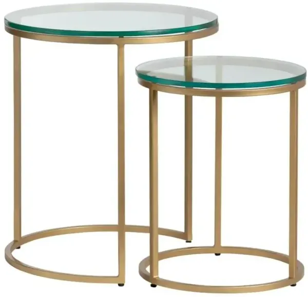 Crestview Collection Bassist 2-Piece Glass Top Nested Table Set with Gold Base