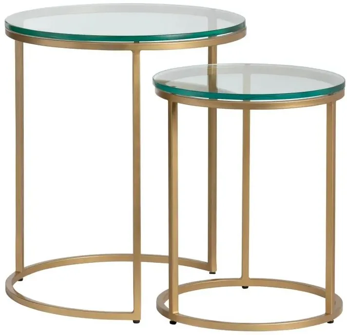 Crestview Collection Bassist 2-Piece Glass Top Nested Table Set with Gold Base