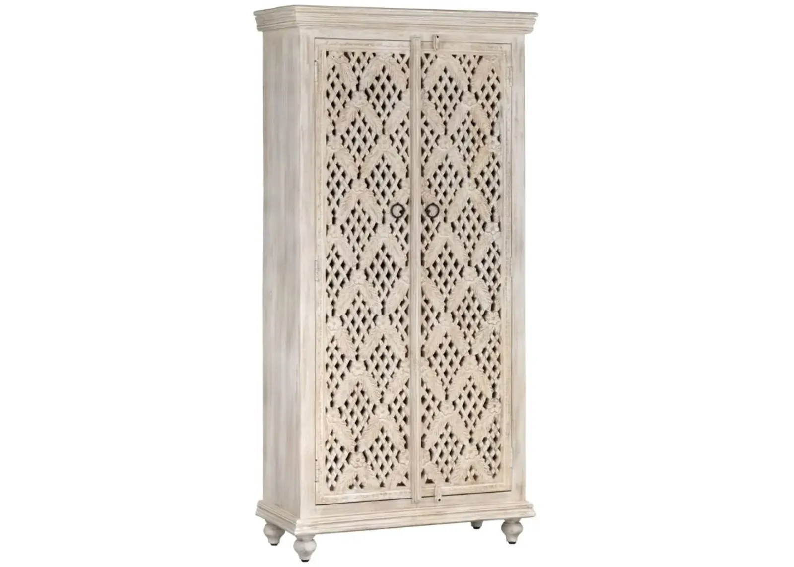 Crestview Collection Lattice White Wash Cabinet