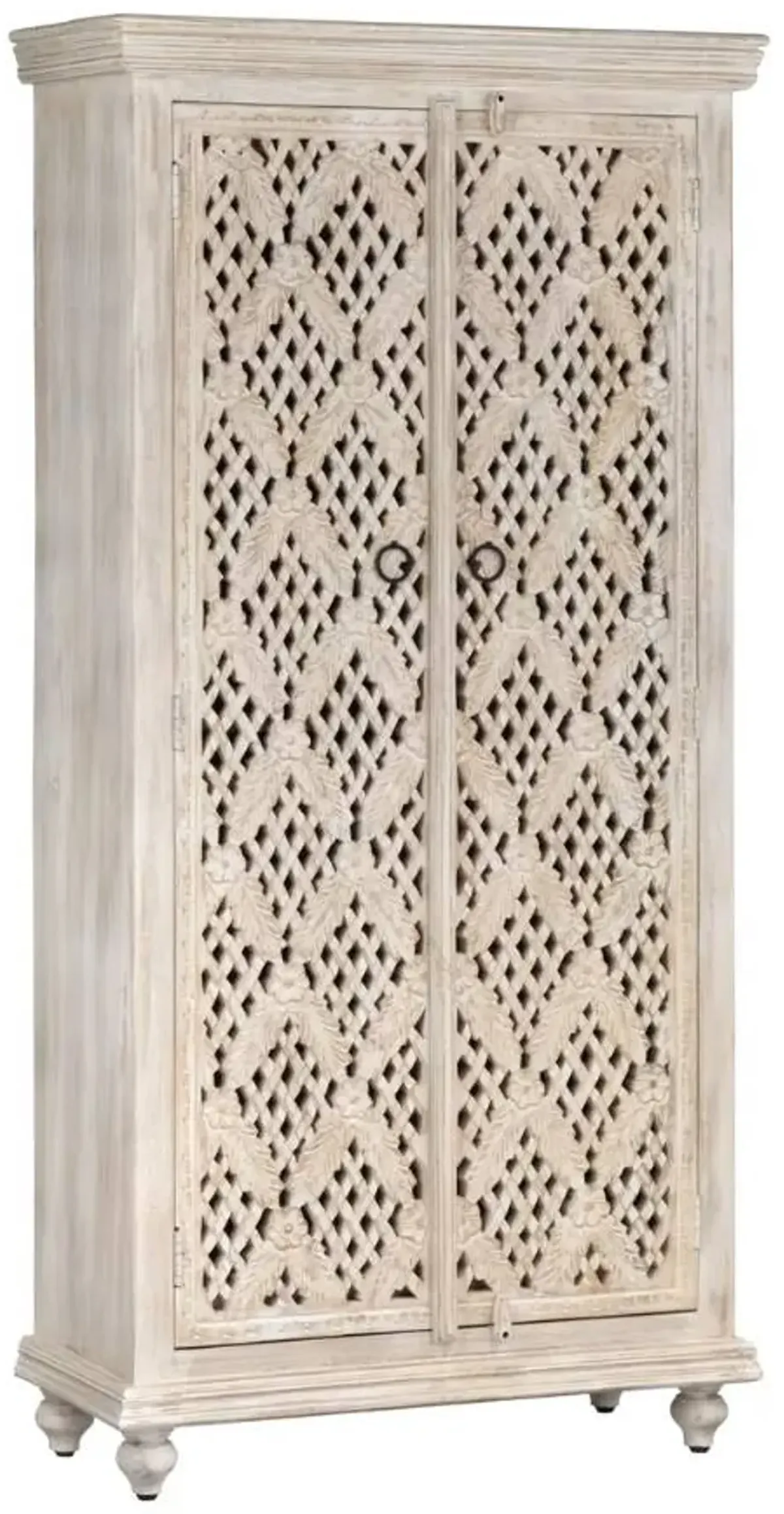 Crestview Collection Lattice White Wash Cabinet