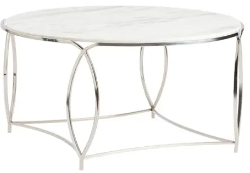Crestview Collection St. Claire White Marble Top Cocktail Table with Silver Frame