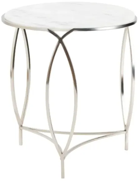 Crestview Collection St. Claire White Marble Top End Table with Silver Frame
