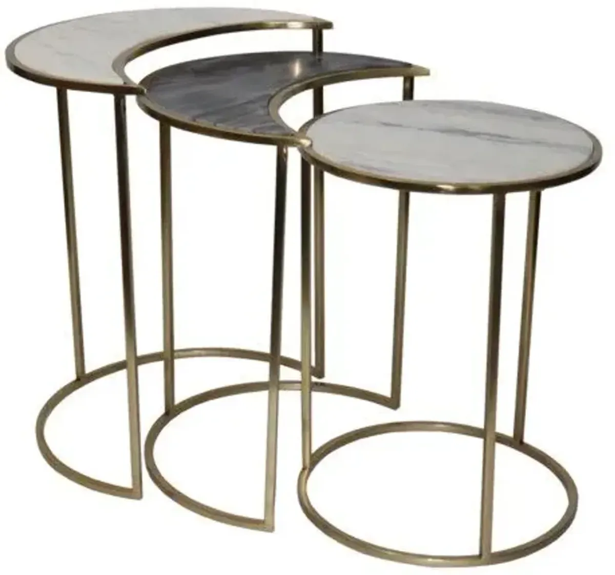Crestview Collection Astronomy 3-Piece White Marble Top Nesting Table Set with Gold Base