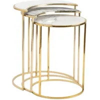 Crestview Collection Astronomy 3-Piece White Marble Top Nesting Table Set with Gold Base