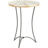 Crestview Collection Bengal Manor Harlow Cream Agate Top Accent Table with Silver Base
