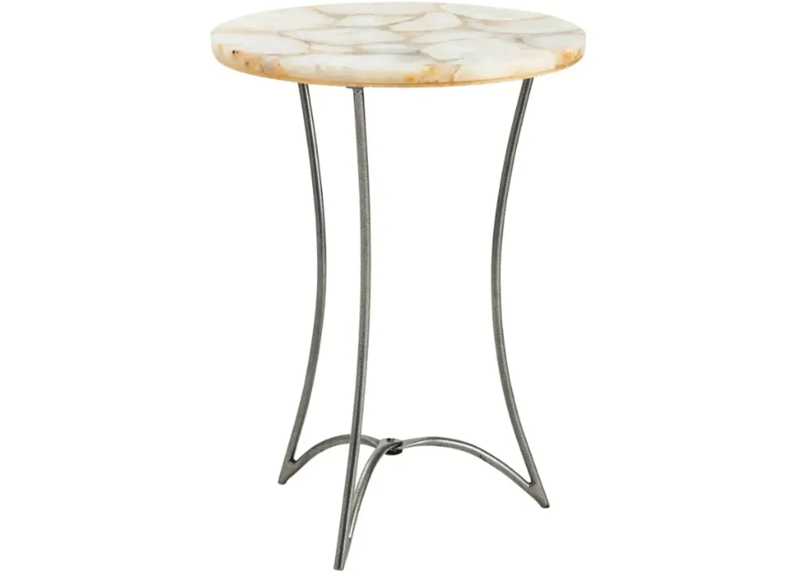 Crestview Collection Bengal Manor Harlow Cream Agate Top Accent Table with Silver Base