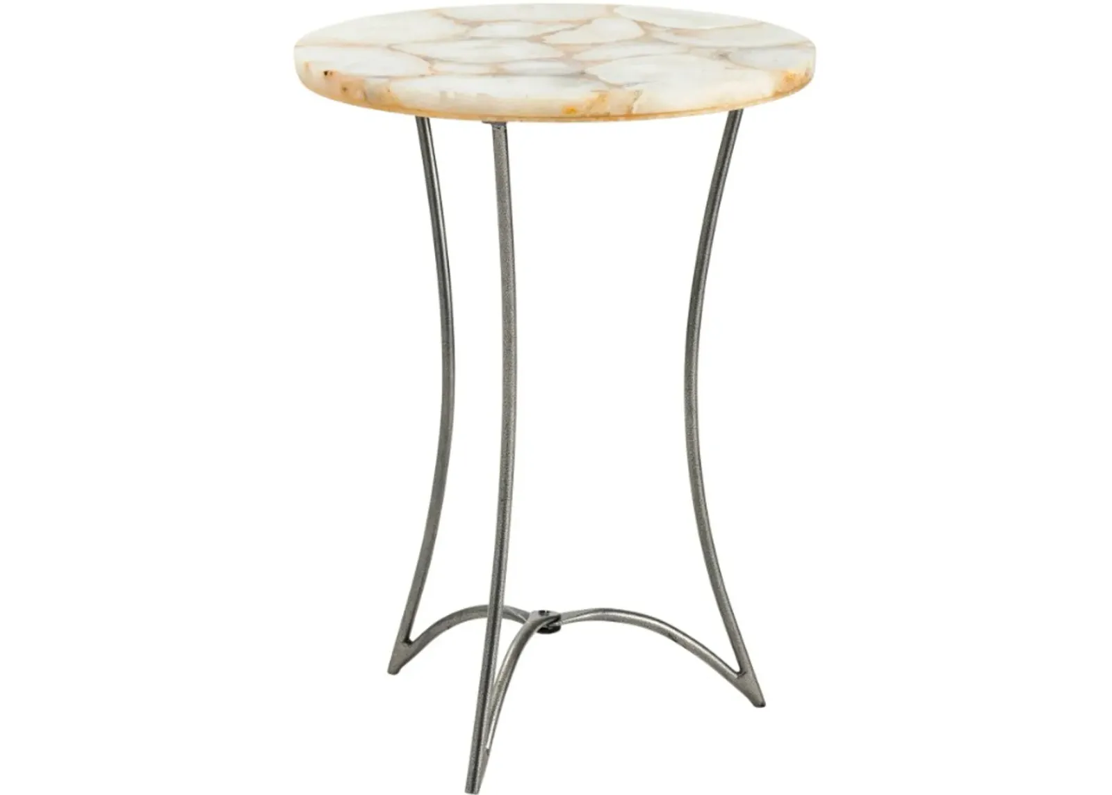 Crestview Collection Bengal Manor Harlow Cream Agate Top Accent Table with Silver Base