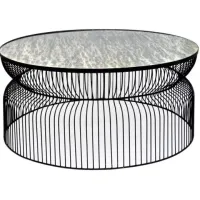 Crestview Collection Montreal Clouded Mirrored Top Cocktail Table with Black Base