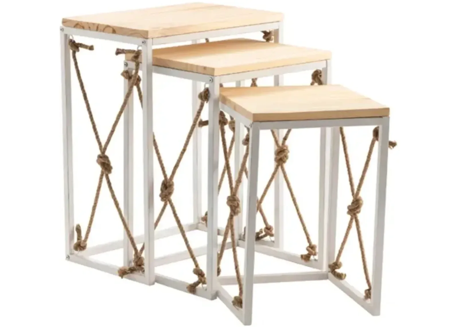 Crestview Collection St. Augustine 3-Piece Natural Nesting Table Set with White Base