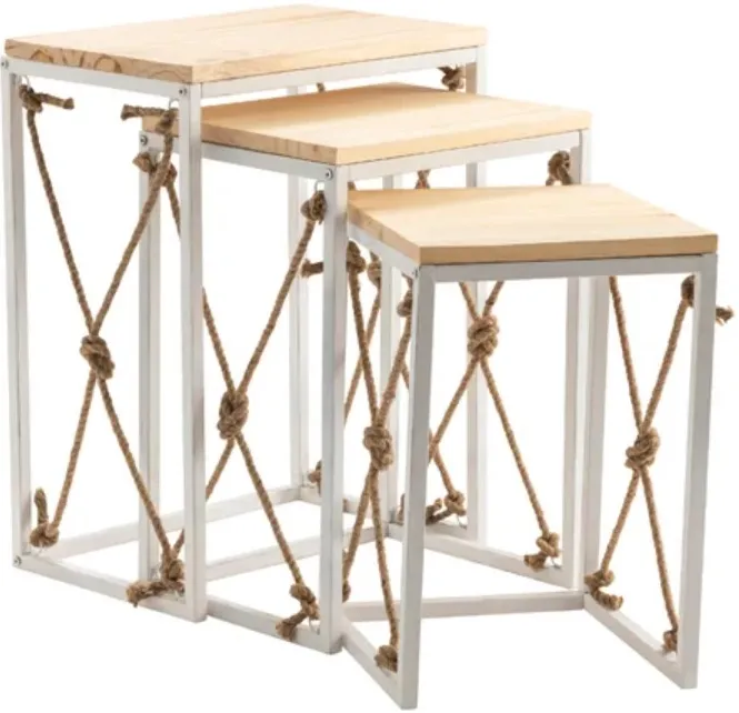 Crestview Collection St. Augustine 3-Piece Natural Nesting Table Set with White Base