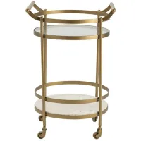 Crestview Collection Vine Grove Gold/White Marble and Glass Bar Cart