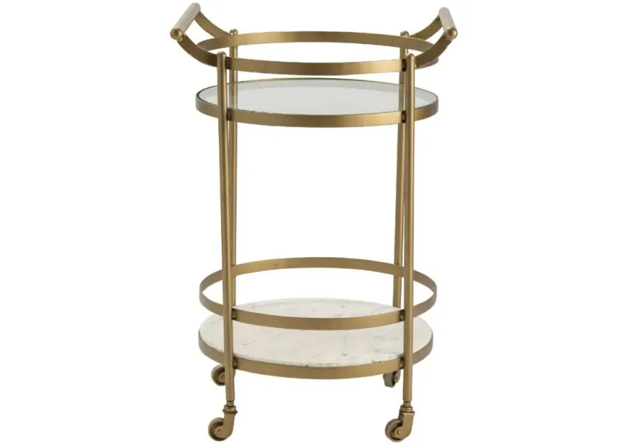 Crestview Collection Vine Grove Gold/White Marble and Glass Bar Cart