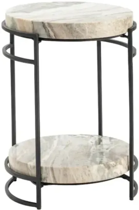 Crestview Collection Harvey Cream Marble Top Side Table with Black Frame