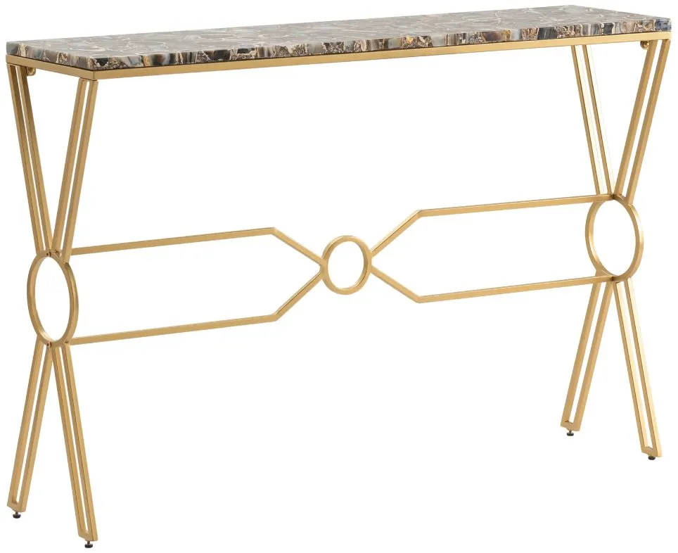 Crestview Collection Kendall Brown Agate Top Console Table with Gold Base