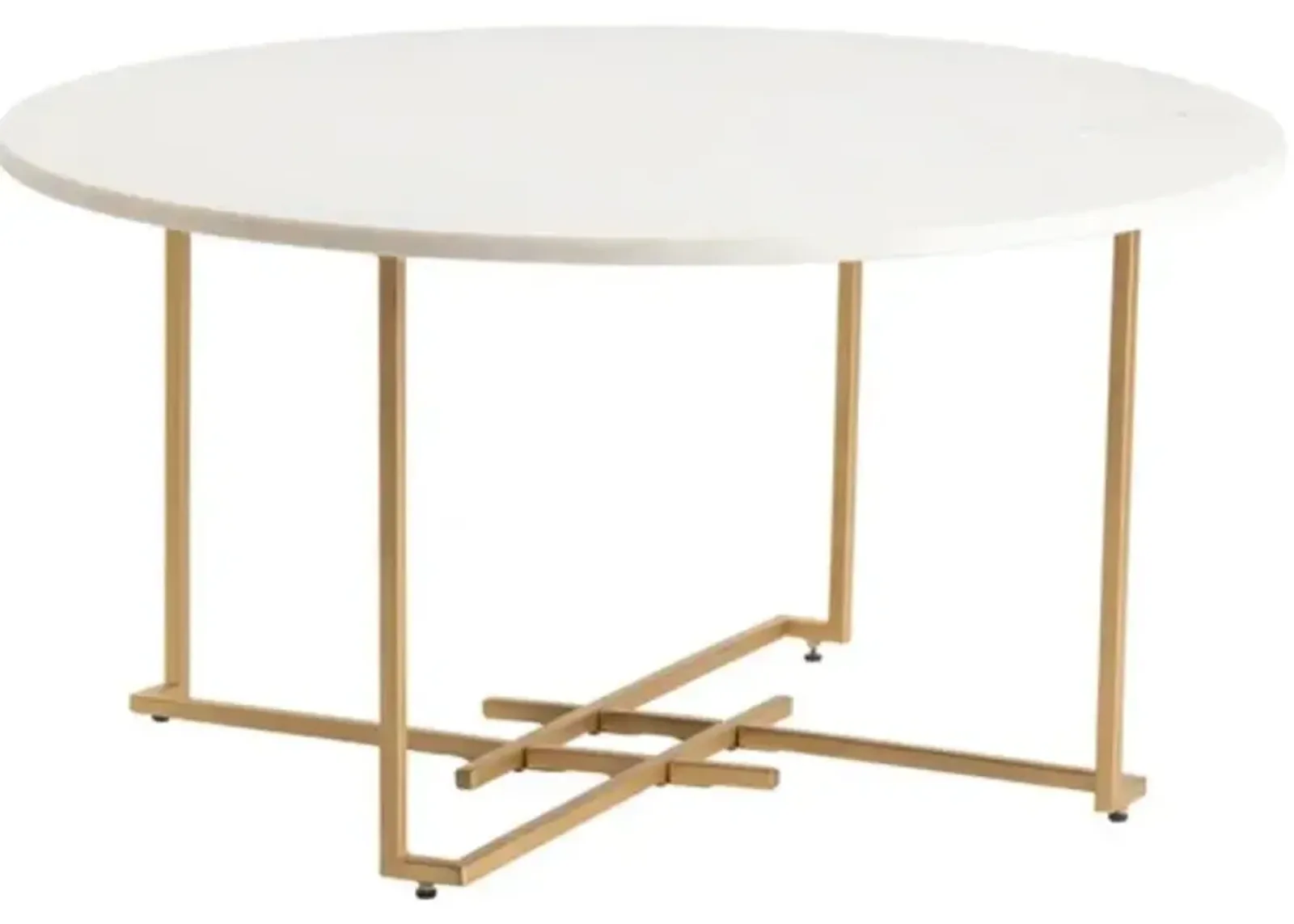 Crestview Collection Pembroke White Round Cocktail Table with Gold Frame