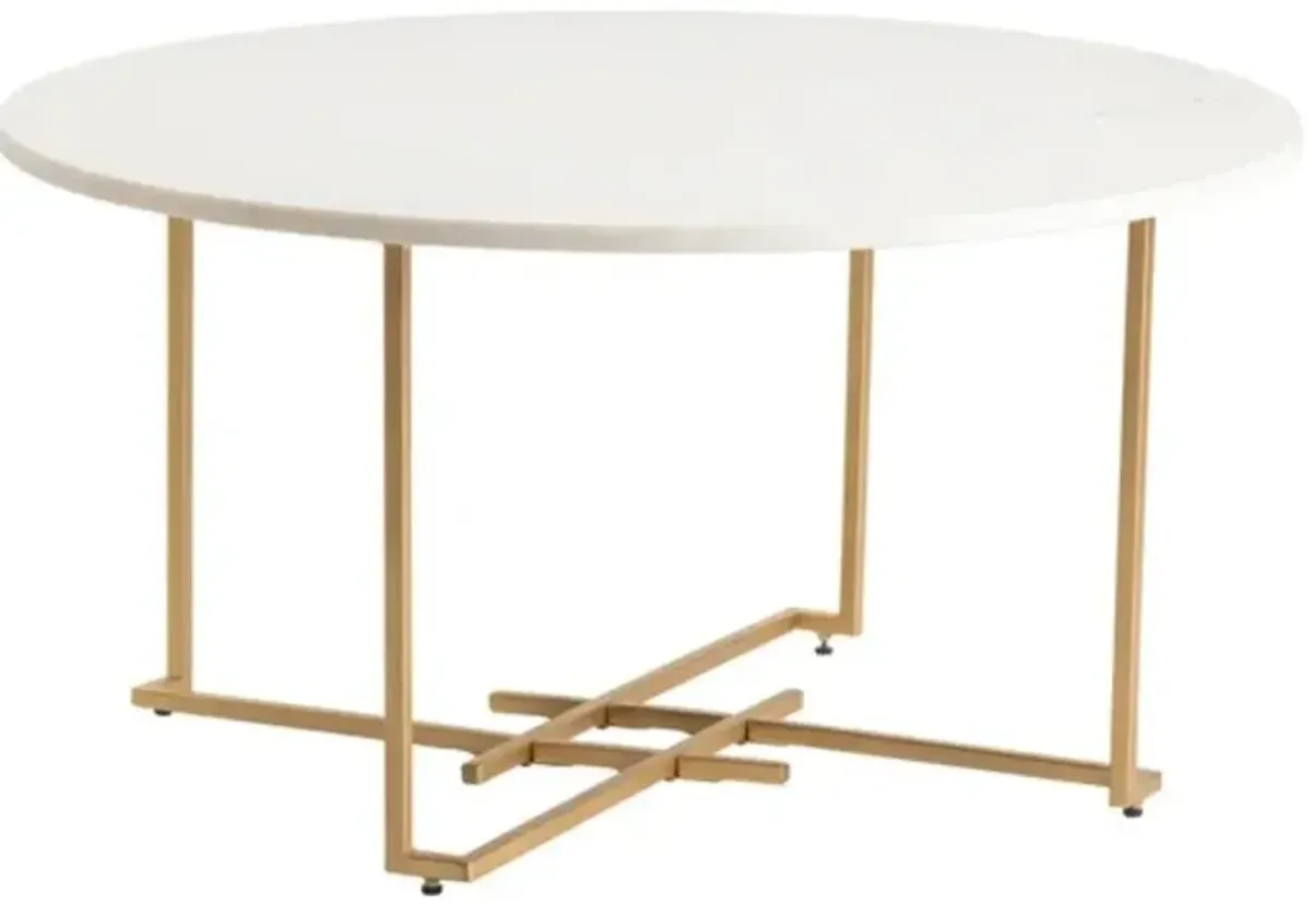 Crestview Collection Pembroke White Round Cocktail Table with Gold Frame